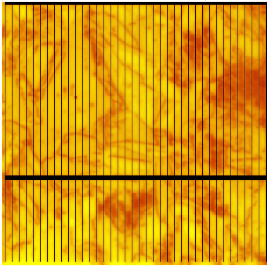 simulated PL image of a quarter of a conventional cell with inhomogeneous mc bulk material